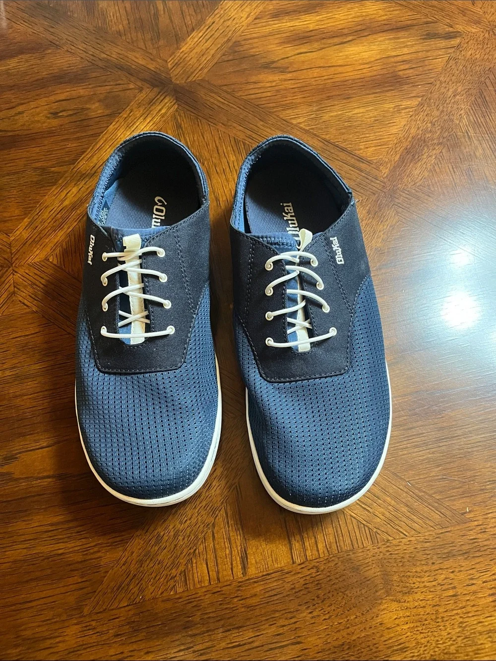 OluKai Men's Navy & White Perforated Slip-On Loafers